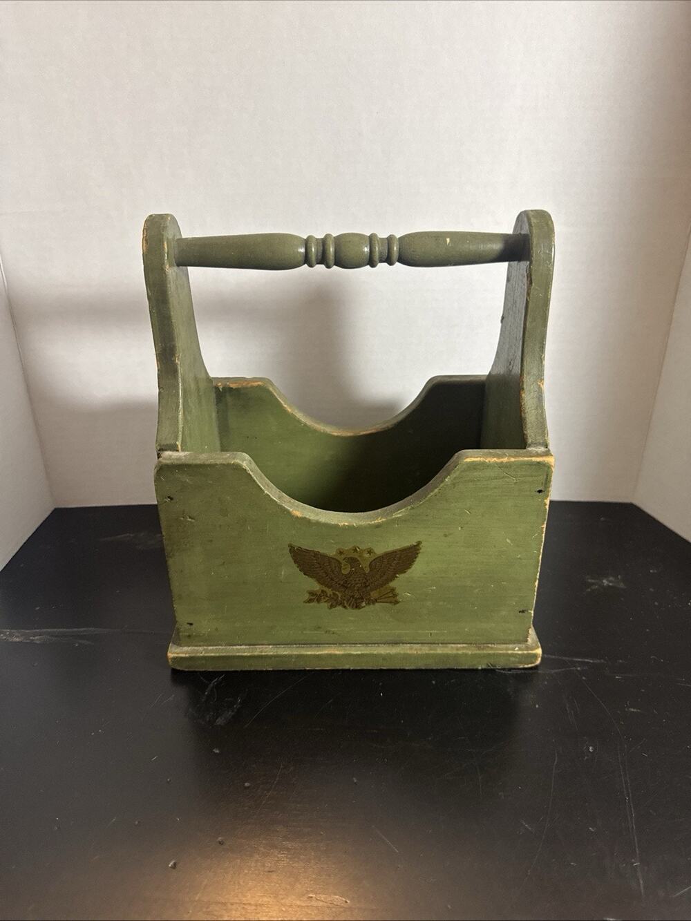 VTG Solid Wood Olive Green Napkin, Leltter Box, American Heritage, Eagle